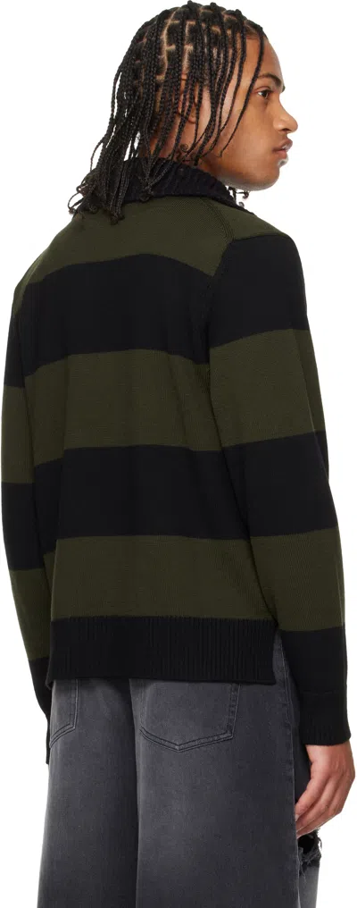 Simone Rocha Striped Embellished-collar Polo Shirt In Green