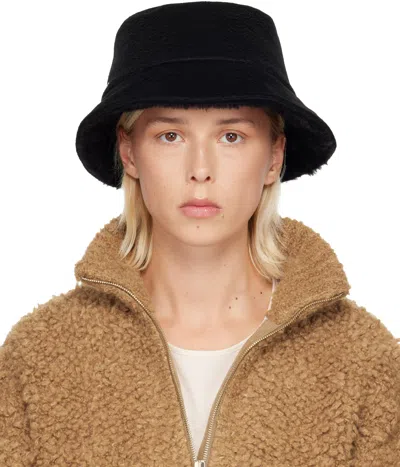 Max Mara Reversible Camel And Teddy Fabric Cloche Hat In Black