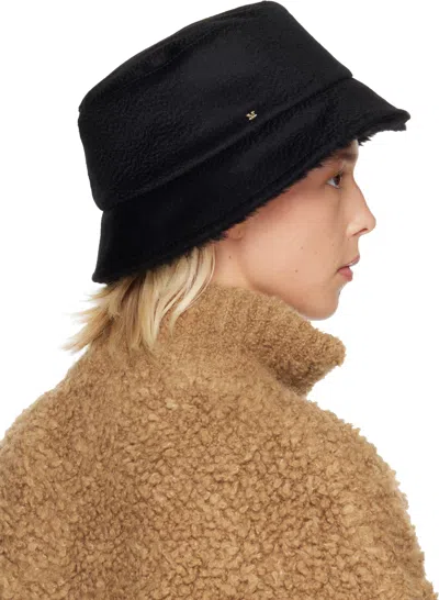 Max Mara Reversible Camel And Teddy Fabric Cloche Hat In Black