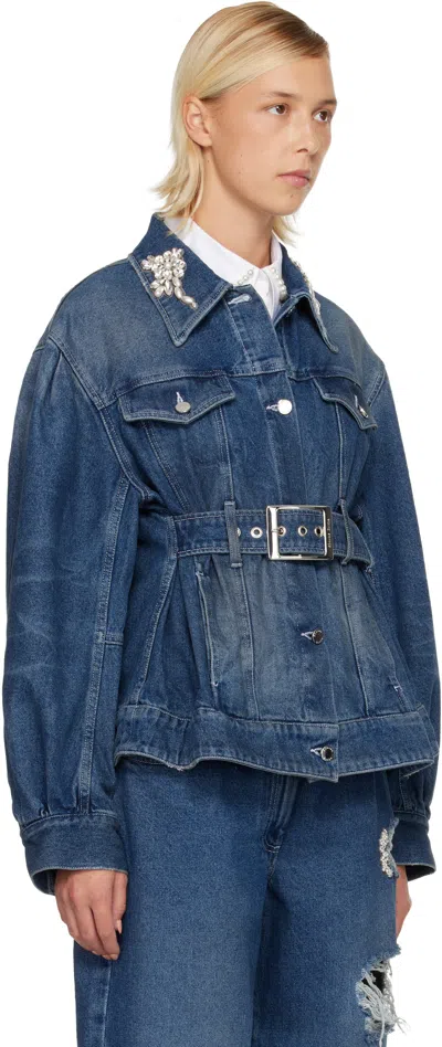 Simone Rocha Blue Turbo Embellished Sculpted Belt Detail Denim Jacket