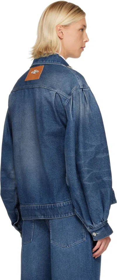 Simone Rocha Blue Turbo Embellished Sculpted Belt Detail Denim Jacket