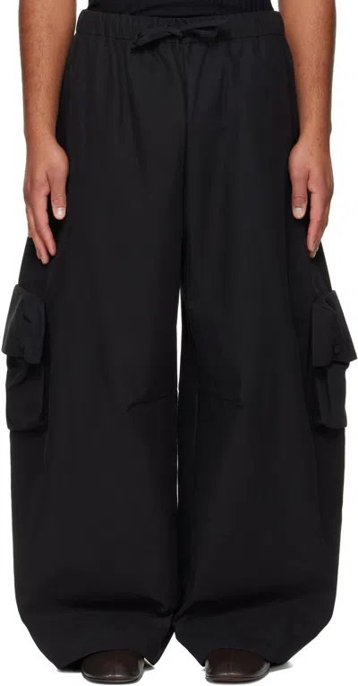 Simone Rocha Black Multi Pocket Puddle Drawstring Cargo Pants In Black