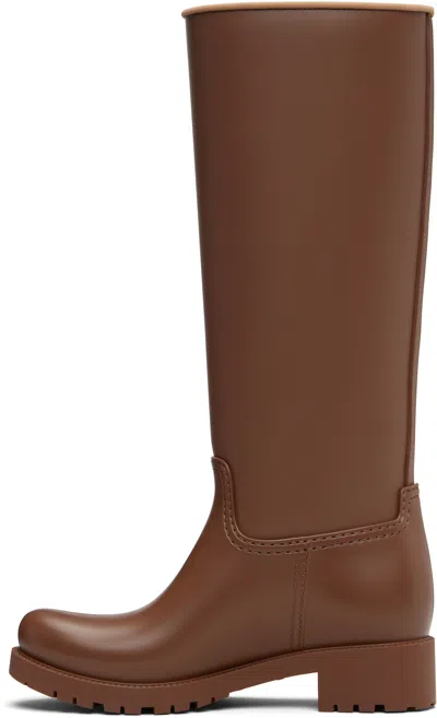 Max Mara Knee-high Rubber Sole Round Toe Boots In Brown