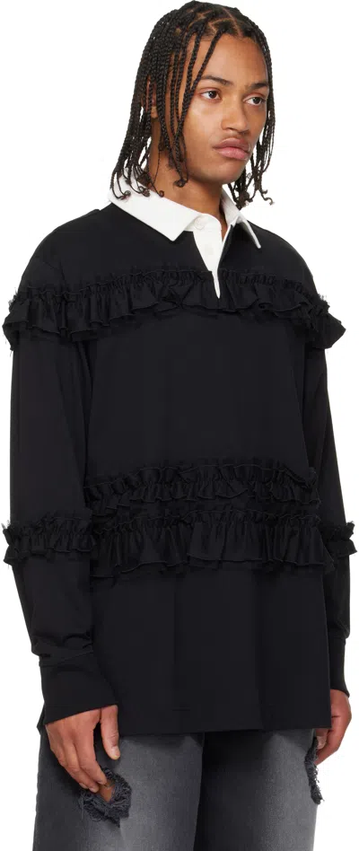 Simone Rocha Black Ruffle Rugby Polo In Black