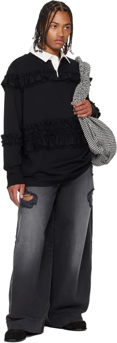 Simone Rocha Black Ruffle Rugby Polo In Black