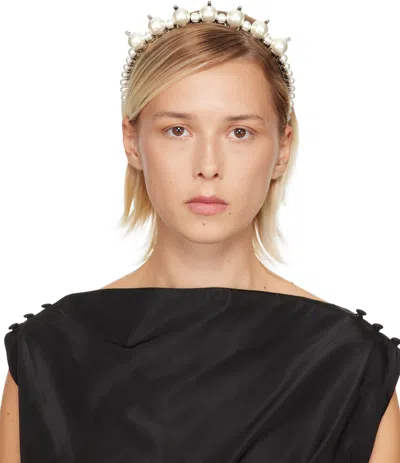 Simone Rocha Silver Pearl & Crystal Tiara Headband In Gold