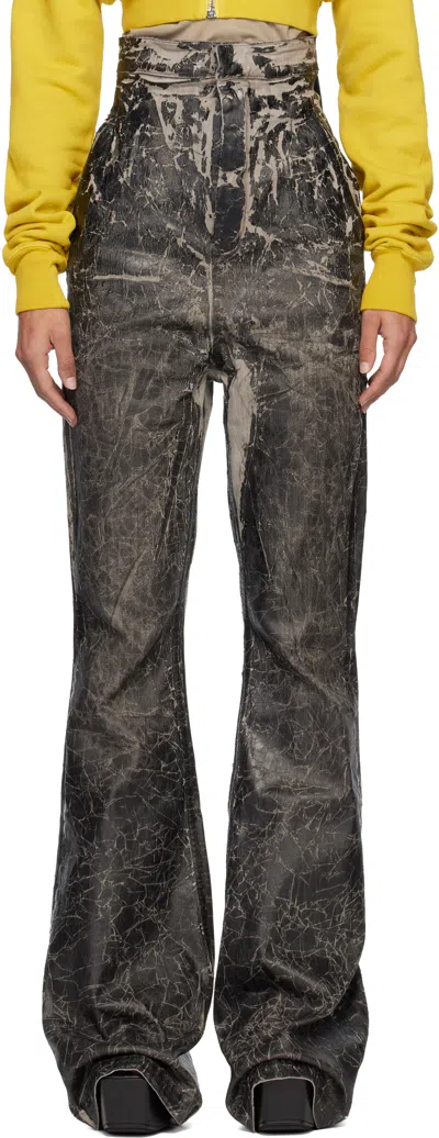 Rick Owens Drkshdw Crackle-effect Flared Trousers In Black