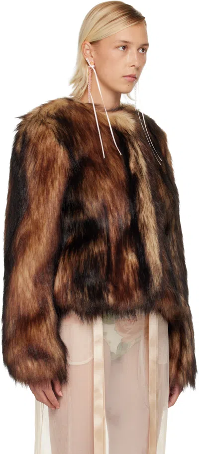 Simone Rocha Sculpted Faux Fur Fray Jacket In Brown