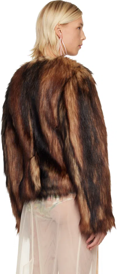 Simone Rocha Sculpted Faux Fur Fray Jacket In Brown