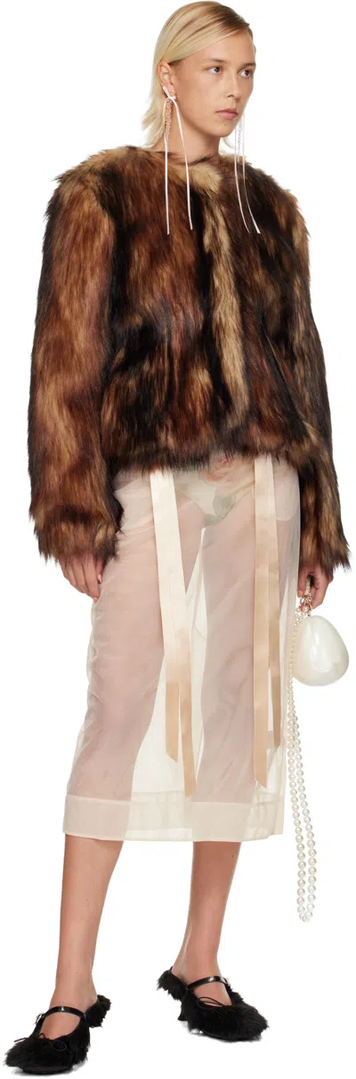 Simone Rocha Sculpted Faux Fur Fray Jacket In Brown