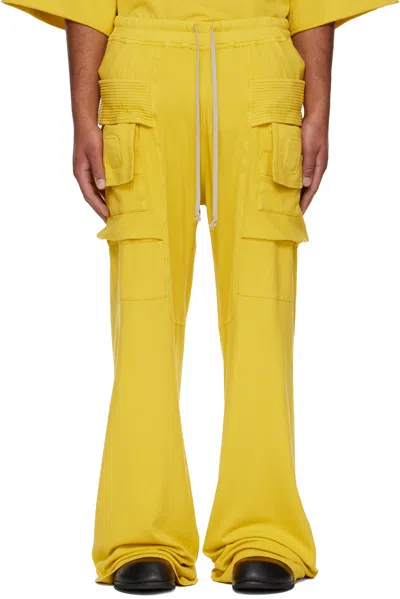 Rick Owens Drkshdw Yellow Concordians Wide Creatch Drawstring Cargo Pants In Yellow