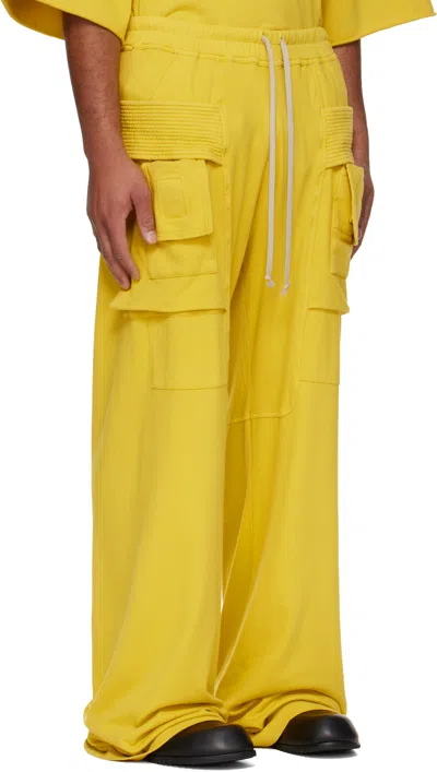 Rick Owens Drkshdw Yellow Concordians Wide Creatch Drawstring Cargo Pants In Yellow