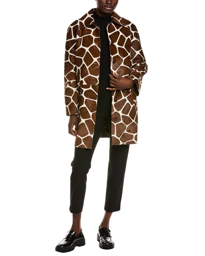 Michael Kors Collection Giraffe Haircalf Coat In Brown