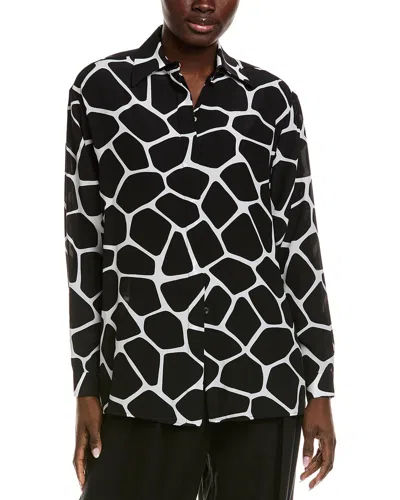 Michael Kors Collection Giraffe Silk Boyfriend Top In Black