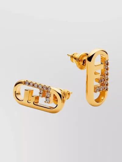 Fendi Crystal-embellished Metallic Earrings In Gold