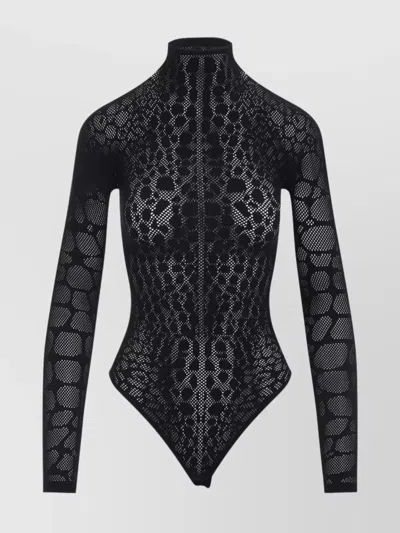 Wolford Geometric Sheer Long Sleeve Top In Black