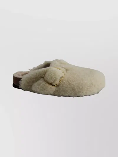 Birkenstock Shearling Slippers Adjustable Buckle In White
