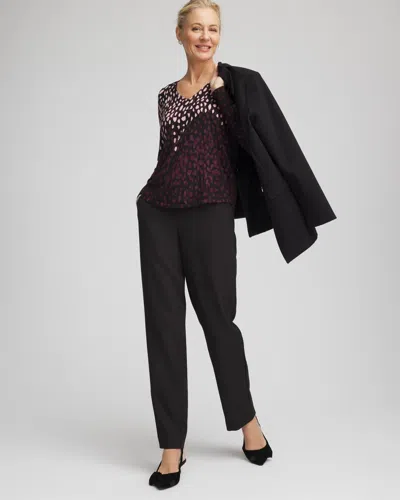 Chico's Ella Printed V-neck Sweater In Black In Black