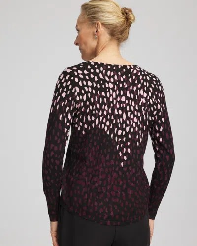 Chico's Ella Printed V-neck Sweater In Black In Black