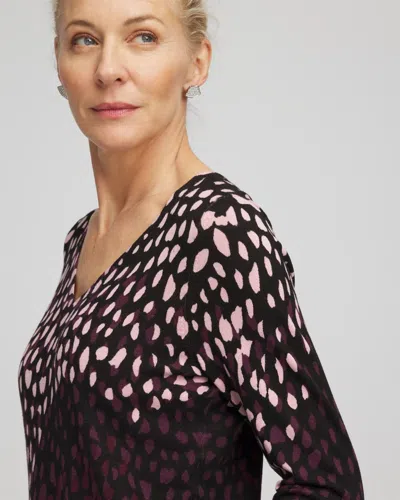 Chico's Ella Printed V-neck Sweater In Black In Black