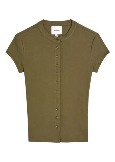 Reformation Raelynn Ribbed Stretch-cotton T-shirt In Green