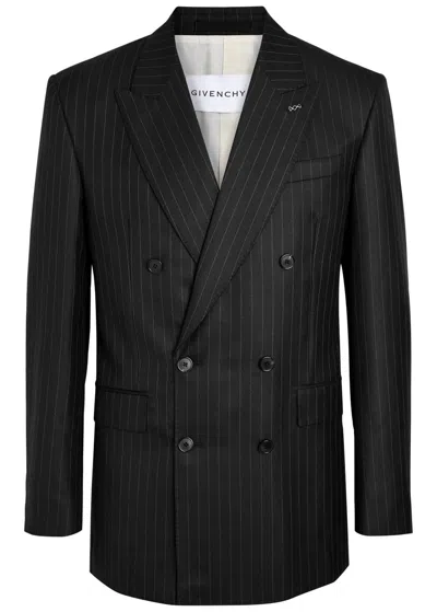 Givenchy Pinstripe Double-breasted Wool Blazer In Black