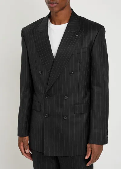 Givenchy Pinstripe Double-breasted Wool Blazer In Black