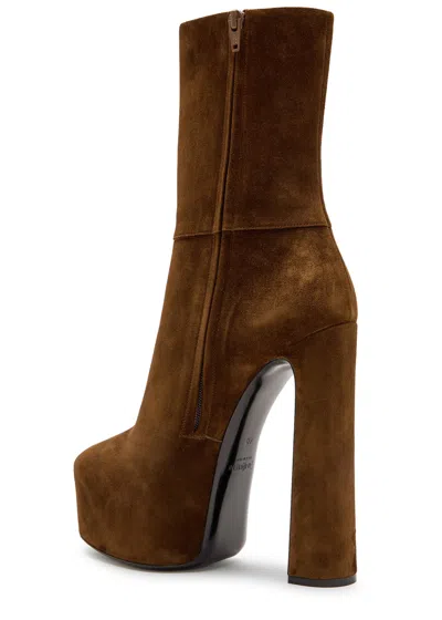 Saint Laurent Nico 155 Suede Platform Ankle Boots In Brown
