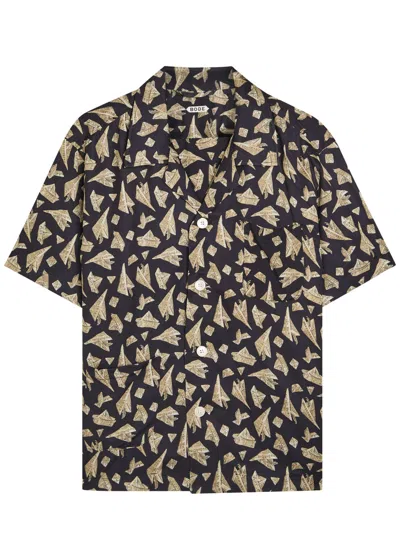 Bode Paper Hat Camp-collar Printed Satin Shirt In Brown