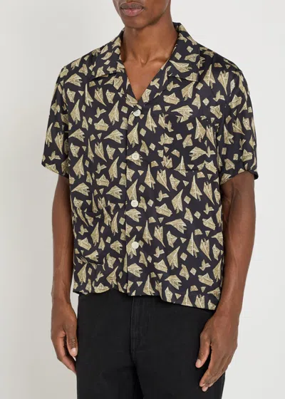 Bode Paper Hat Camp-collar Printed Satin Shirt In Brown