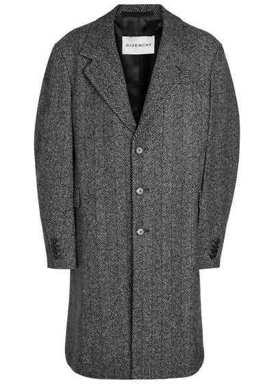 Givenchy Men Wool Blend Coat With Herringbone Motif In Multi