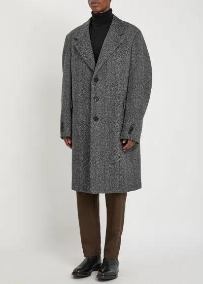Givenchy Men Wool Blend Coat With Herringbone Motif In Multi
