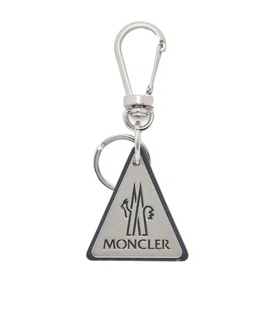 Moncler Logo Leather Key Ring In Silver