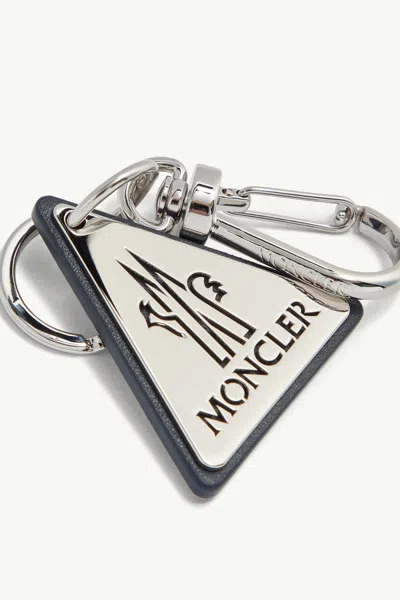 Moncler Logo Leather Key Ring In Silver