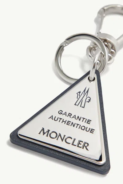 Moncler Logo Leather Key Ring In Silver
