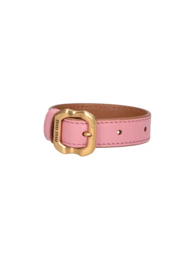 Miu Miu Leather Bracelet With Buckle In Pink