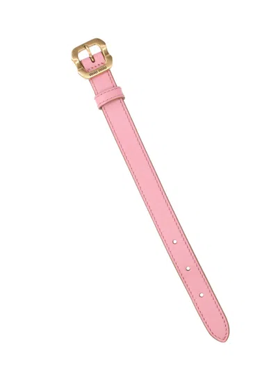 Miu Miu Leather Bracelet With Buckle In Pink