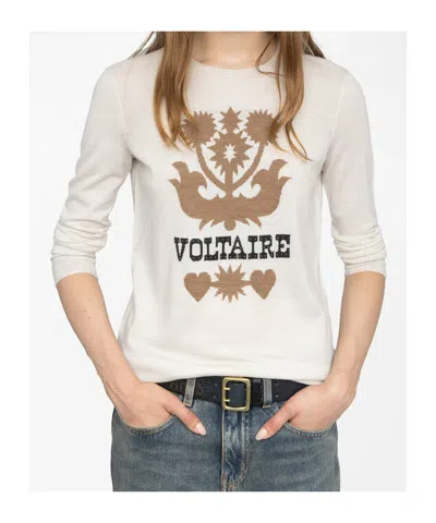 Zadig & Voltaire Womens Ecru Teissa Brand-intarsia Merino-wool Jumper In White