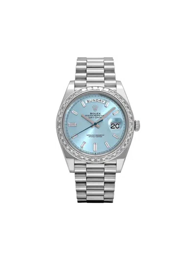 Pre-owned Rolex 2017 Day-date Diamond-bezel 40mm In Blue