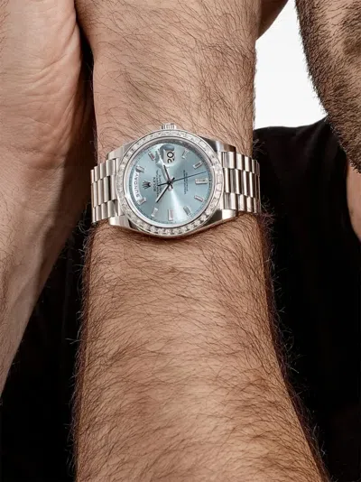 Pre-owned Rolex 2017 Day-date Diamond-bezel 40mm In Blue