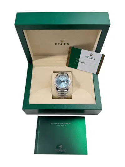 Pre-owned Rolex 2017 Day-date Diamond-bezel 40mm In Blue