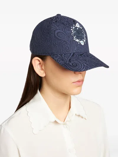 Etro Paisley-embroidered Baseball Cap In Blue