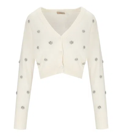Twinset White Cropped Cardigan In Neutral
