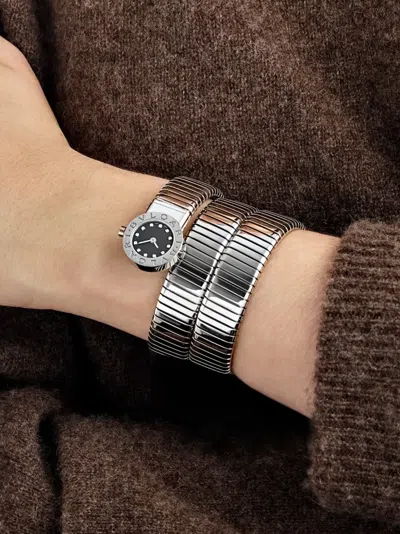 Pre-owned Bvlgari Tubogas Bb191ts 3 Row 19mm In Black