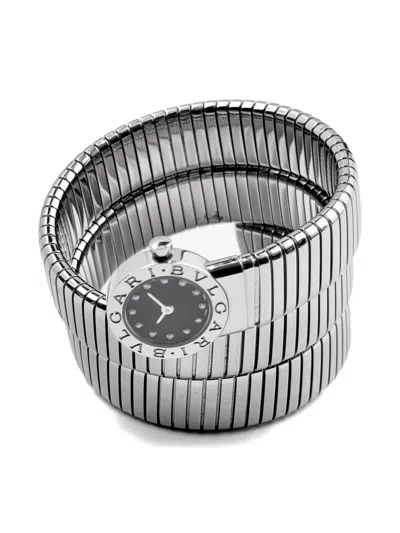 Pre-owned Bvlgari Tubogas Bb191ts 3 Row 19mm In Black