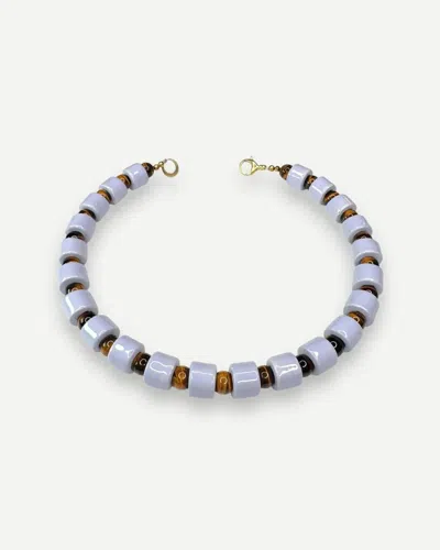 Her New Tribe Bloom And Tigers Eye Sundry Necklace In Purple