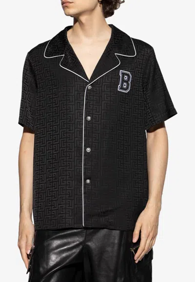 Balmain Pb Labyrinthe Monogram Varsity Pajama Shirt In Black