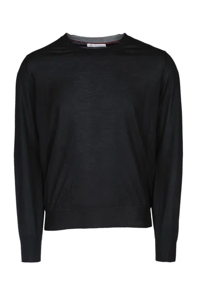 Brunello Cucinelli Long Sleeve Ribbed Cuff Knit Sweater In Black