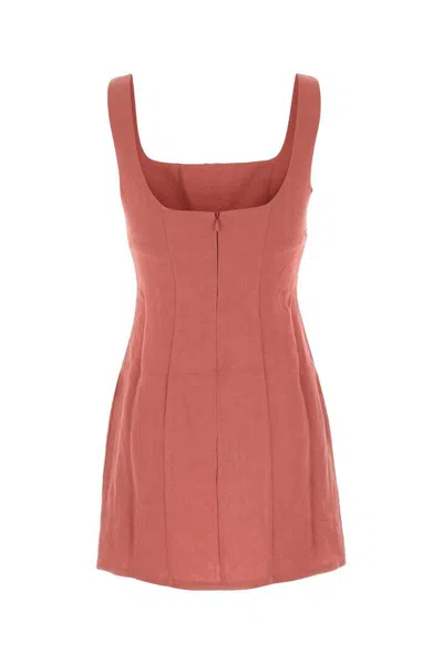 Le Kasha Linen Mini Dress Button Detail In Brown