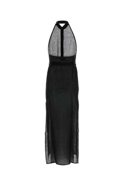 Le Kasha Black Linen Dress In Black